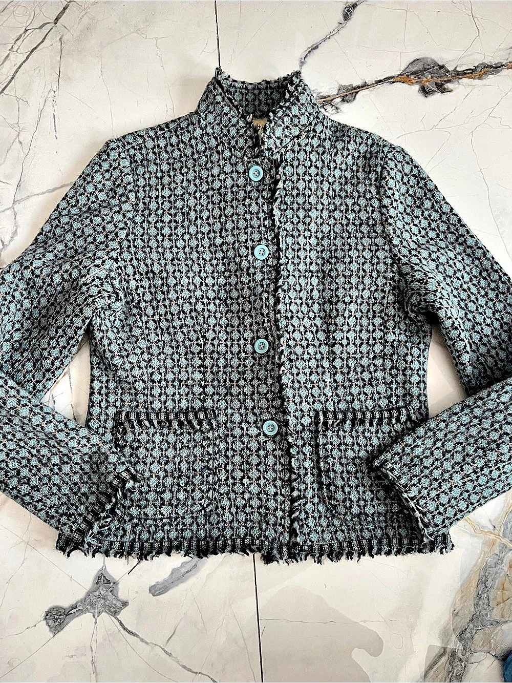 Chadwick's Women's Geometric 100% Boiled Wool Jacket with Fringe Detail Medium